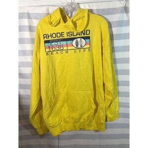 MillTex Rhode Island Beach Life Hoodie Mens Yellow Surf Graphic Sweatshirt L